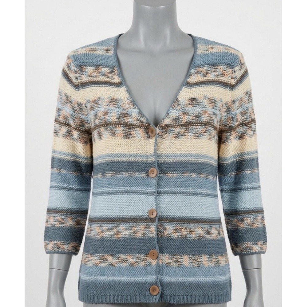Vtg Liz Claiborne Striped Knit Cardigan Sweater S Coastal Grandma Granola Girl